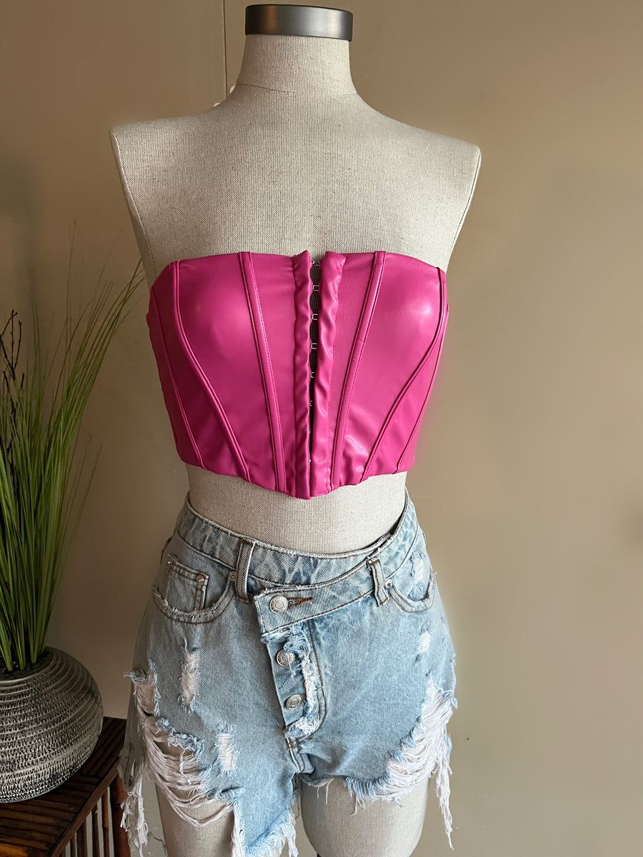 Pink Leather Corset Top Shopwithsteff 0863